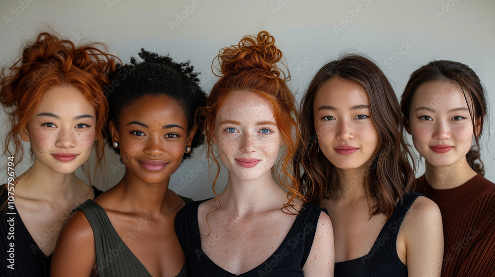 Obraz premium A group of amazing girls of different races. Portrait.