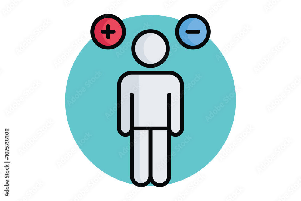 Attitude icon. colored outline icon style. person with minus and plus. icon related to motivation. success elements vector illustration Attitude icon. colored outline icon style. person with minus and plus. icon related to motivation. success elements vector illustration