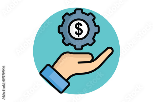 Compensation icon. colored outline icon style. hand with gear and dollar. icon related to motivation. success elements vector illustration