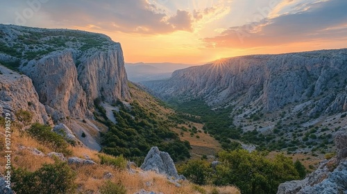 canyon view in summer. Colorful canyon landscape at sunset. nature scenery in the canyon