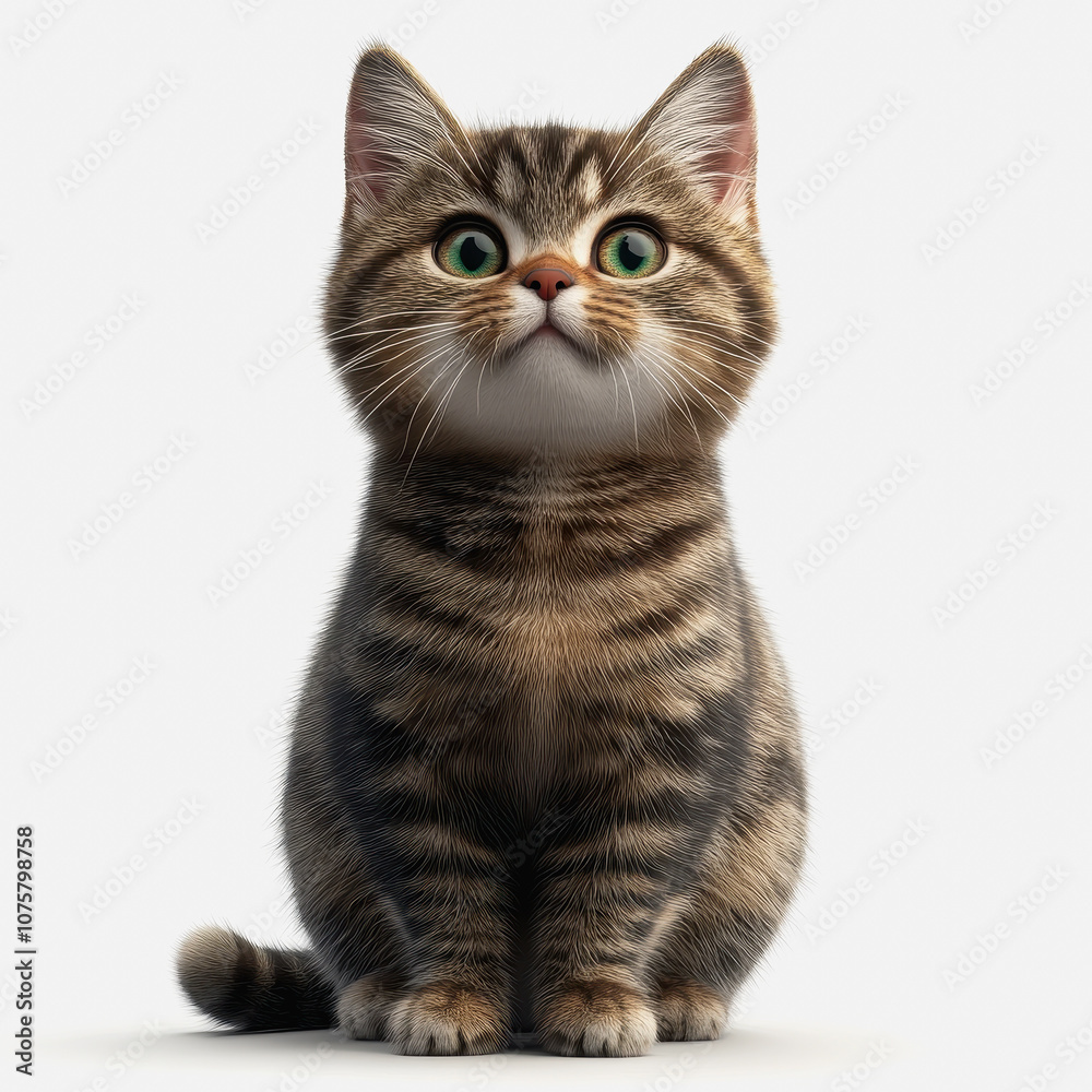 Fototapeta premium Adorable 3D Illustration of a Sitting Cat Isolated on a White Background, Perfect for Animal Lovers and Enthusiasts Seeking Cute Pet Imagery
