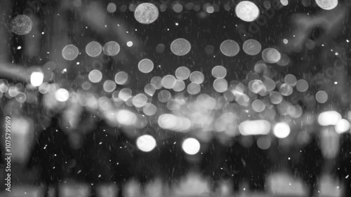 Snow Falling on night time on an  animation on Christmas and winter season scene background. 4K video
