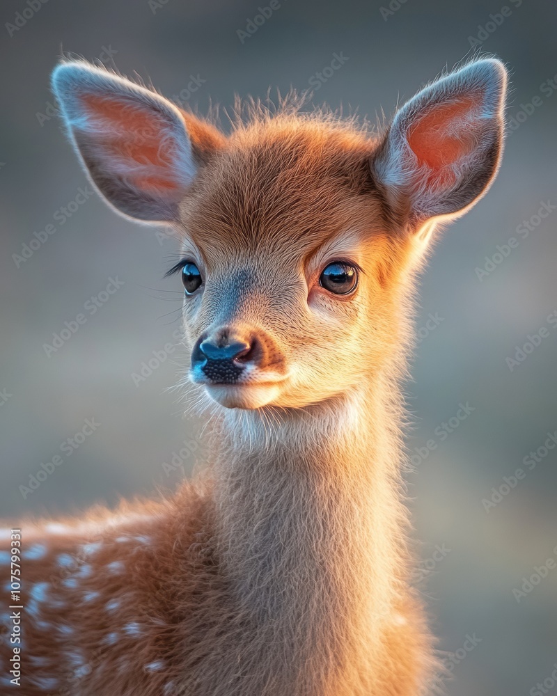 Mystic portrait of baby Fallow Deer, copy space on right side, Headshot, Close-up View, isolated on white background Mystic portrait of baby Fallow Deer, copy space on right side, Headshot, Close-up View, isolated on white background