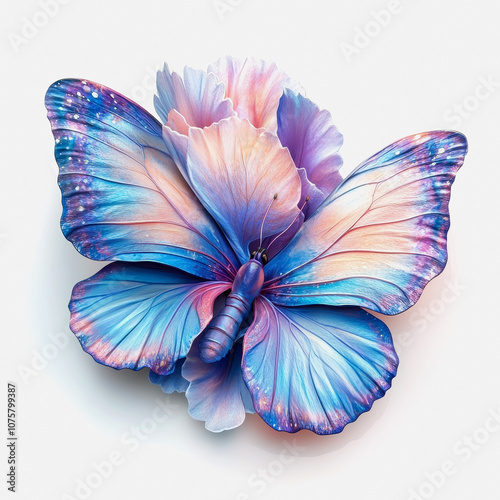 Stunning 3D Illustration of Isolated Butterfly on Flower with Vibrant Colors and Detailed Features, Perfect for Nature and Animal Themes on Stock Photo Platforms