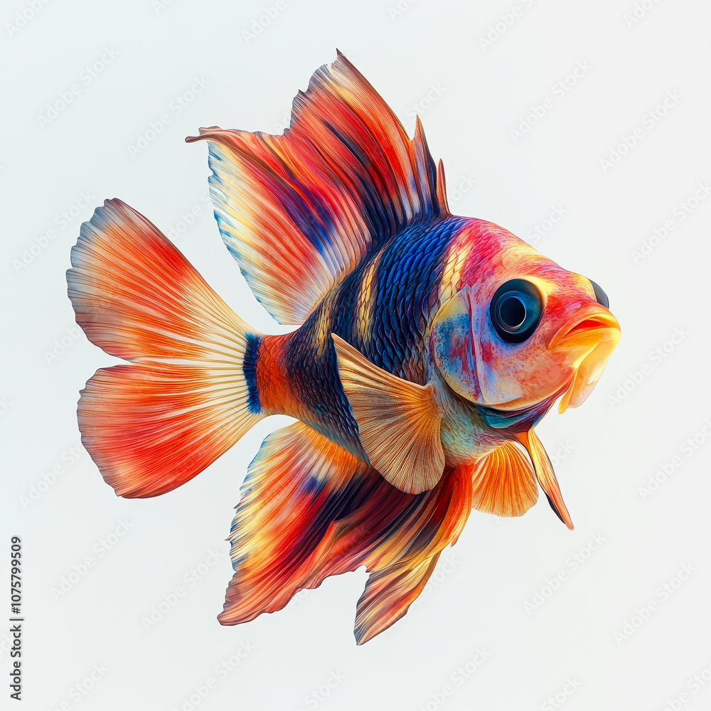 Fototapeta premium Colorful Tropical Fish Illustration in Style, Isolated on White Background, Perfect for Nature and Marine Life Themes in Creative Projects