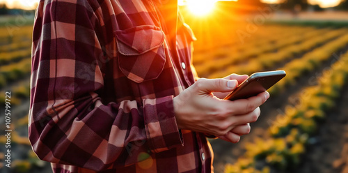 Close-up of a farmer checking weather data on a smartphone 