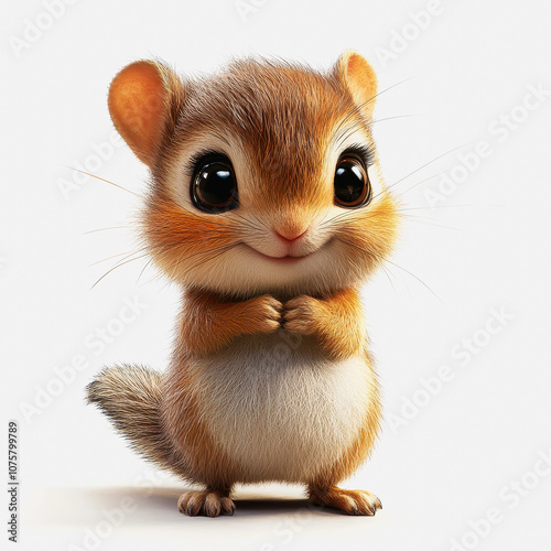 Adorable Illustration of a Cute Animal Portrait Featuring a Charming Squirrel with Big Eyes and a Fluffy Tail Isolated on a White Background