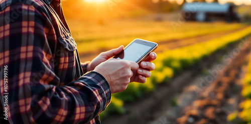 Close-up of a farmer checking weather data on a smartphone 