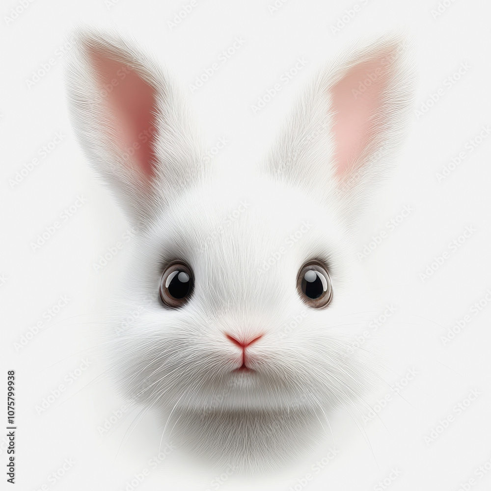 Obraz premium Adorable 3D Illustration of a Cute White Rabbit Portrait Isolated on a Soft White Background for Use in Animal-Themed Designs and Projects