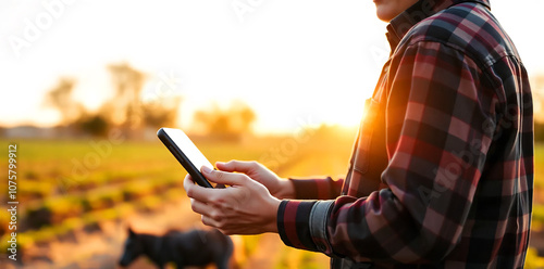 Close-up of a farmer checking weather data on a smartphone 