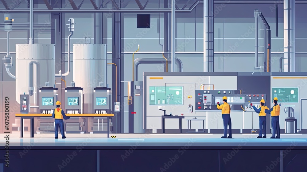 Industrial Workers in a Modern Manufacturing Facility Industrial Workers in a Modern Manufacturing Facility
