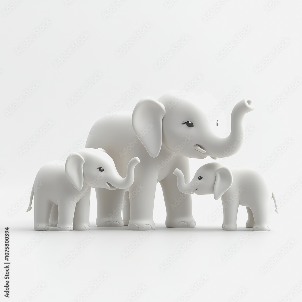 Obraz premium Charming Illustration of a Family of Cute Elephants on a White Background, Perfect for Children's Products and Animal-Themed Designs