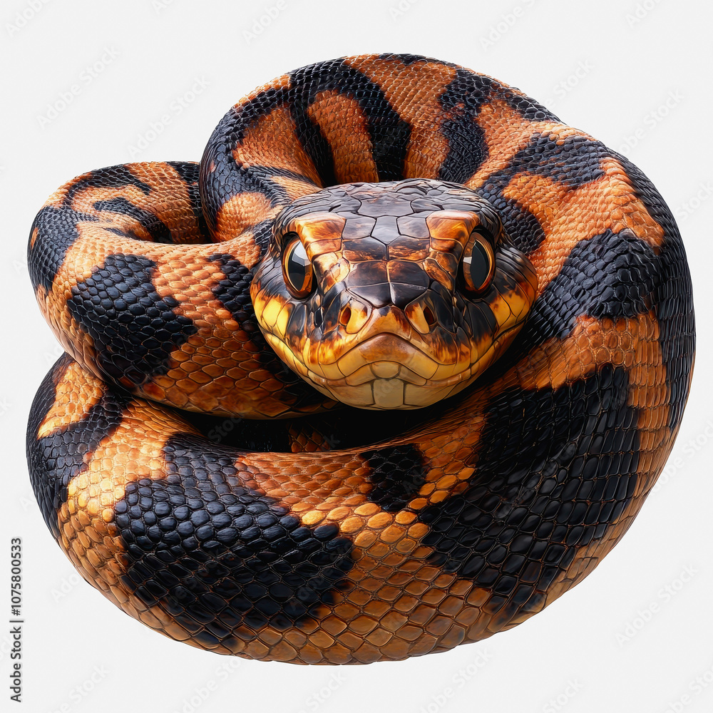 Obraz premium Stunning Illustration of an Exotic Snake, Captured in Vibrant Colors and Intricate Details, Isolated on a Clean White Background for Versatile Use