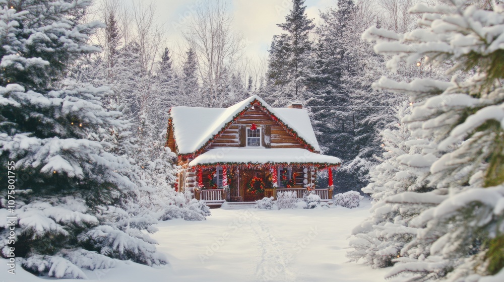 A charming log cabin, Santa's home at the North Pole, A charming log cabin, Santa's home at the North Pole,