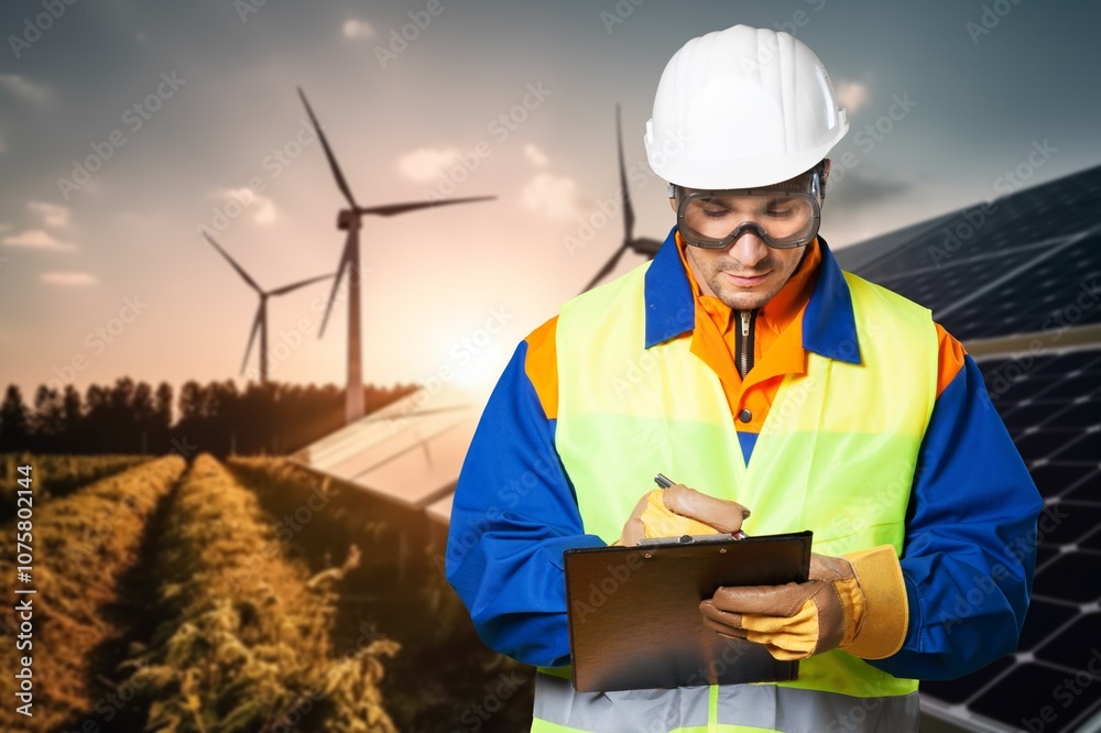 A power engineer installs roof solar panels A power engineer installs roof solar panels