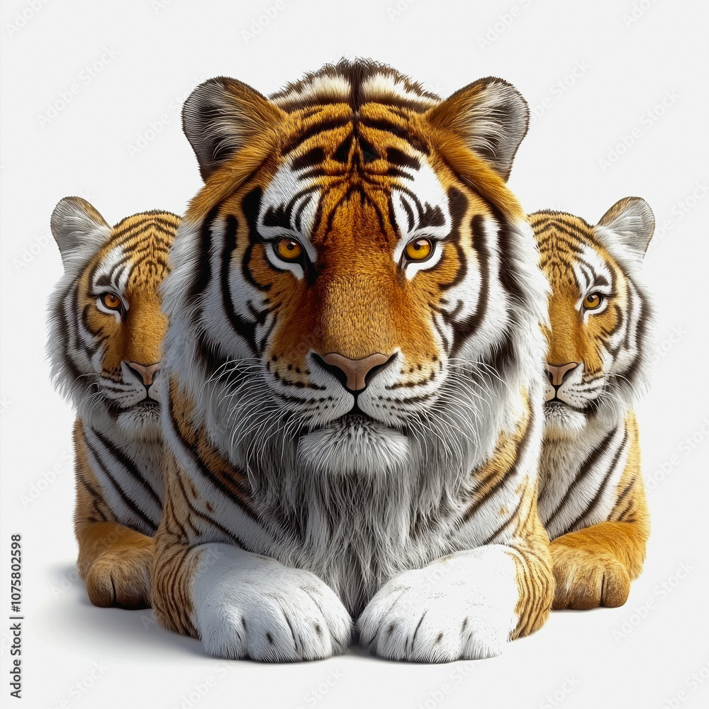 Obraz premium Stunning Illustration of Isolated Tigers in Wildlife Safari Setting, Perfect for Animal Enthusiasts and Nature Lovers, Featuring Realistic Textures and Details