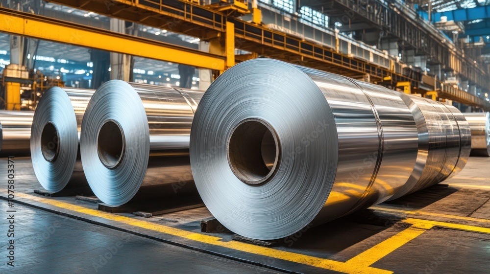 Rolls of Metal Sheet in Industrial Setting Rolls of Metal Sheet in Industrial Setting