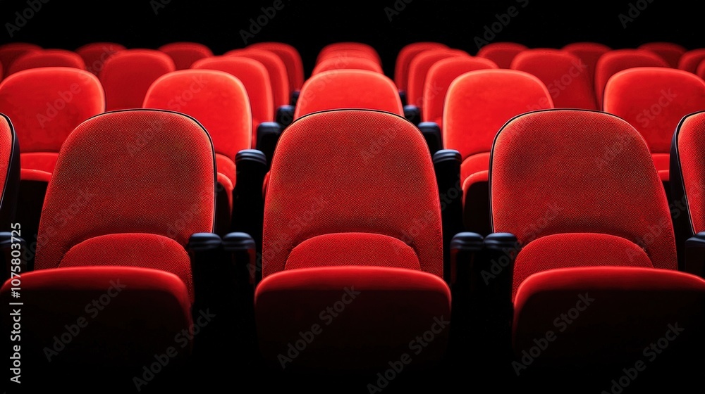 Empty Red Seats in a Dark Theater Cinema Auditorium Seating Movie Night Entertainment Empty Red Seats in a Dark Theater Cinema Auditorium Seating Movie Night Entertainment