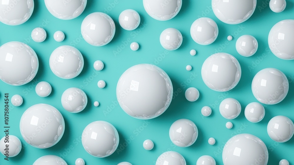 Abstract White Spheres on Turquoise Background Minimalist 3D Design Abstract White Spheres on Turquoise Background Minimalist 3D Design
