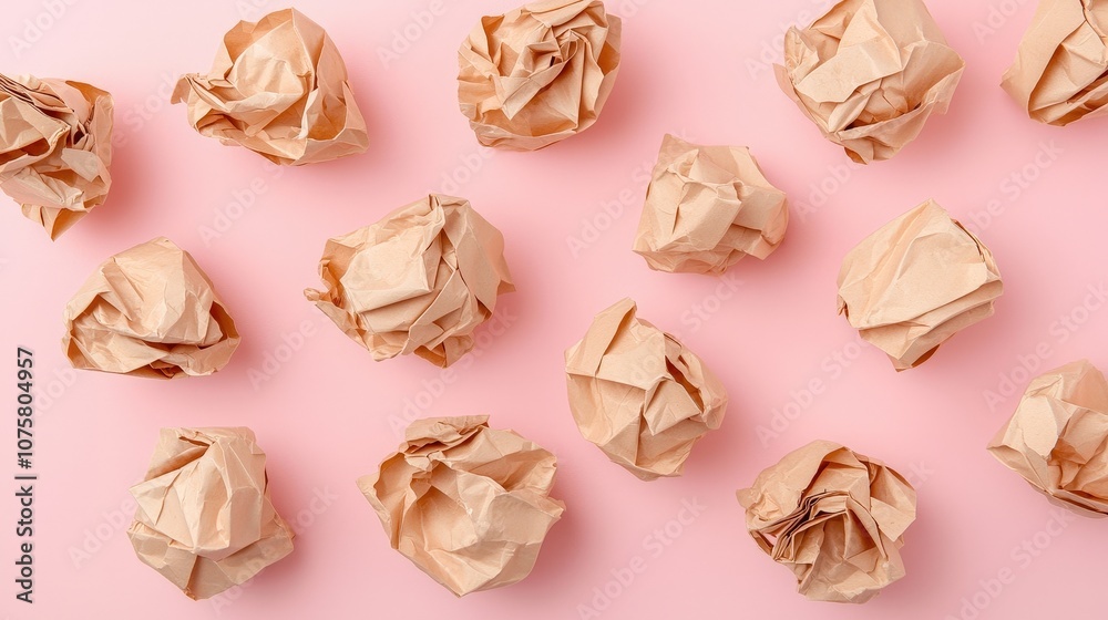 Crumpled Paper Balls on Pink Background Texture Abstract Minimalist Crumpled Paper Balls on Pink Background Texture Abstract Minimalist