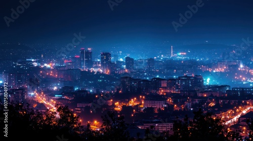 Nighttime Cityscape with Vibrant Lights