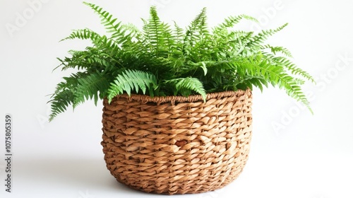 Lush Green Fern in Woven Basket Planter