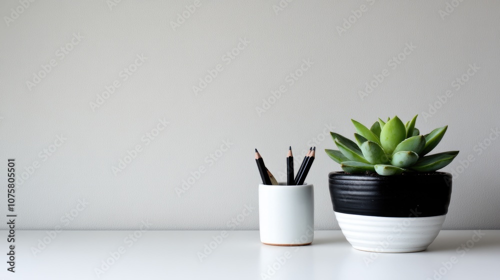 Minimalist Desk with Succulent and Office Supplies Minimalist Desk with Succulent and Office Supplies