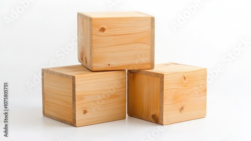 Wooden Blocks Stacked on White Background