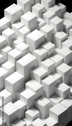 Abstract design with reteating pattern of overlaying white cubes. 3d illustration (rendering). Isometric view with white shades, png