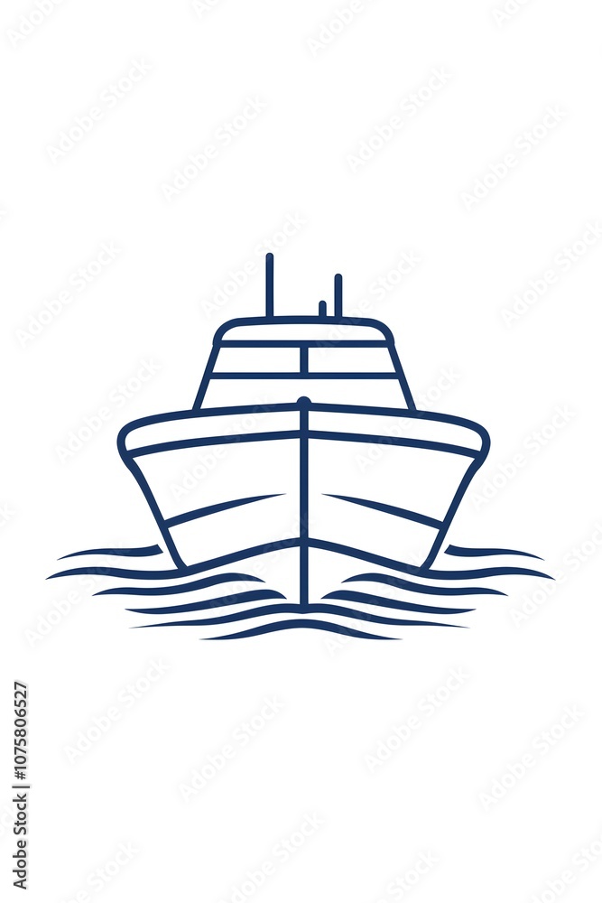 Line graphic of a boat, sleek and designed for marine vehicle representation. Line graphic of a boat, sleek and designed for marine vehicle representation.