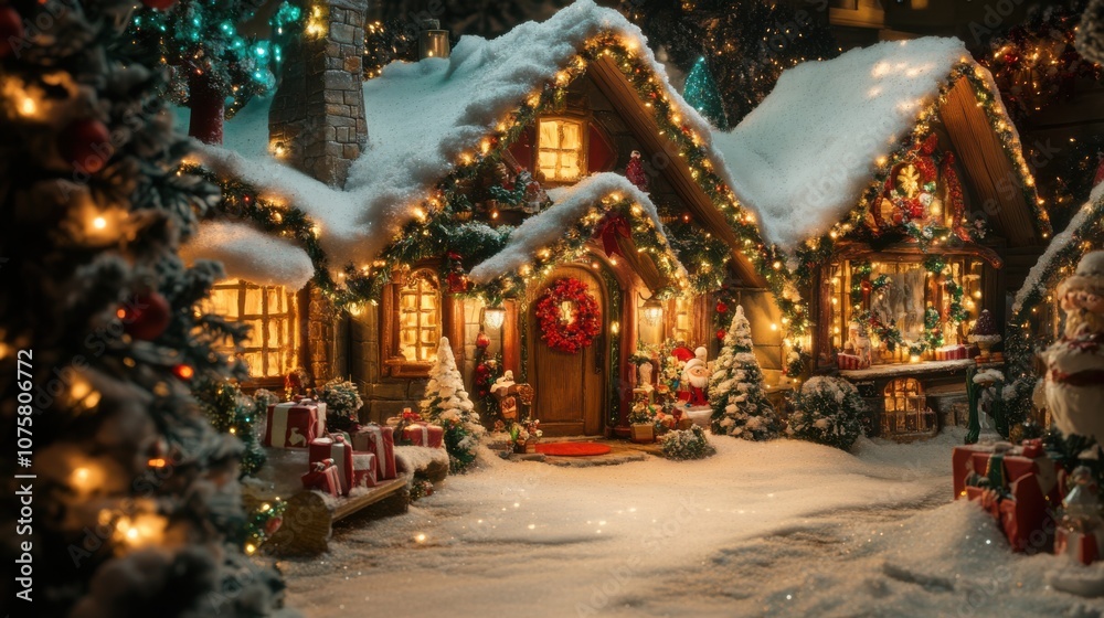 Fototapeta premium A magical Christmas scene at Santa's North Pole house,