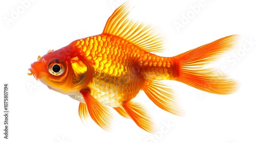 Orange Goldfish with Flowing Fins Against White Background