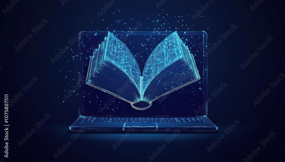 Obraz premium Digital Book Emerging from Laptop Screen