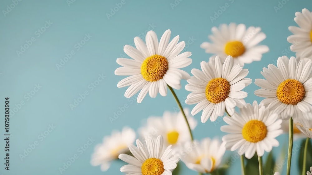 Fototapeta premium White Daisies Blooming Under Blue Sky Copy Space Floral Background