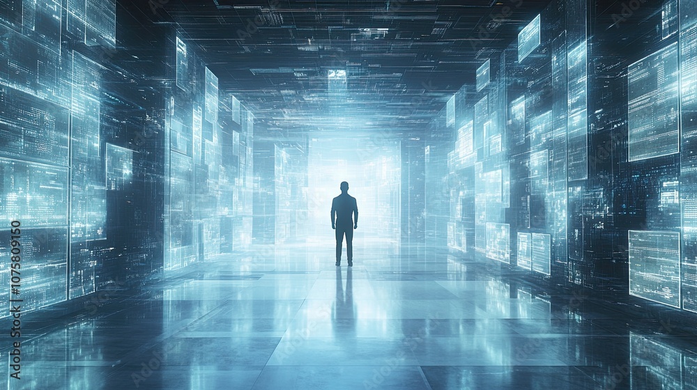 Abstract Futuristic Design with Person in Technology Space