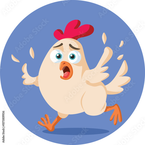 Vector Hen Character Running Away Vector Cartoon. Farm animal feeling panicked and shocked acting stressed out 
