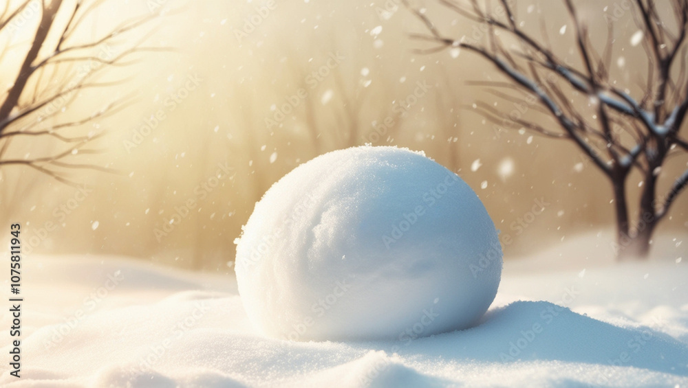 A ball in the snow with the sun shining behind it A ball in the snow with the sun shining behind it