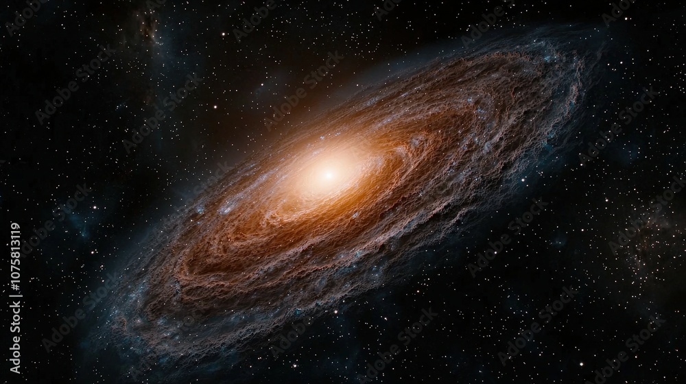 Fototapeta premium Spiral Galaxy with Bright Core and Stars Cosmic Background