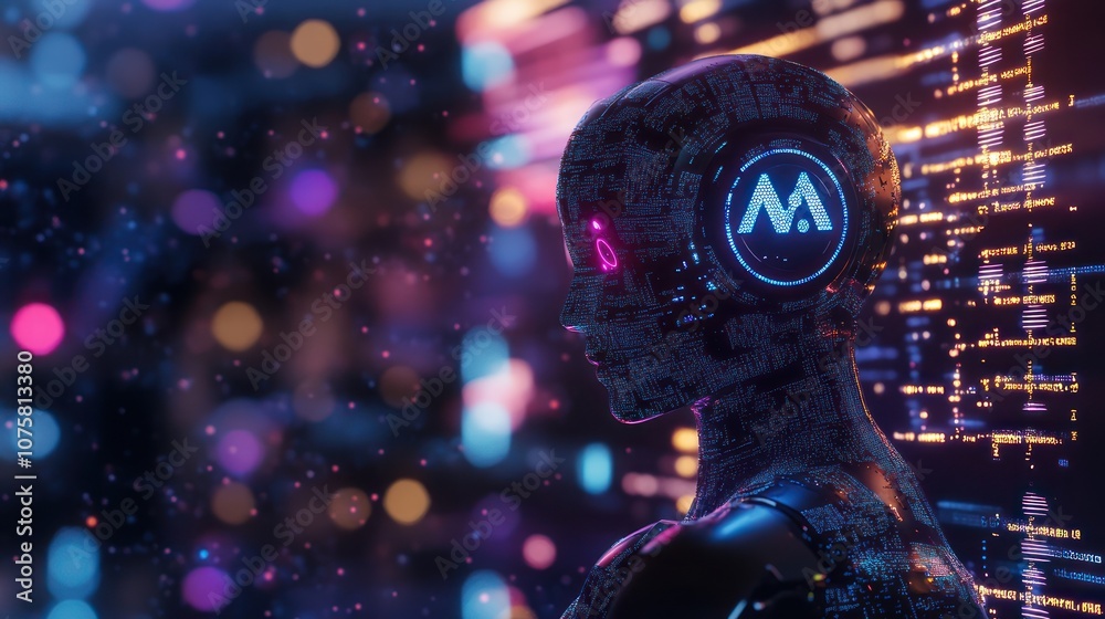 Futuristic AI Robot with Neon Lights