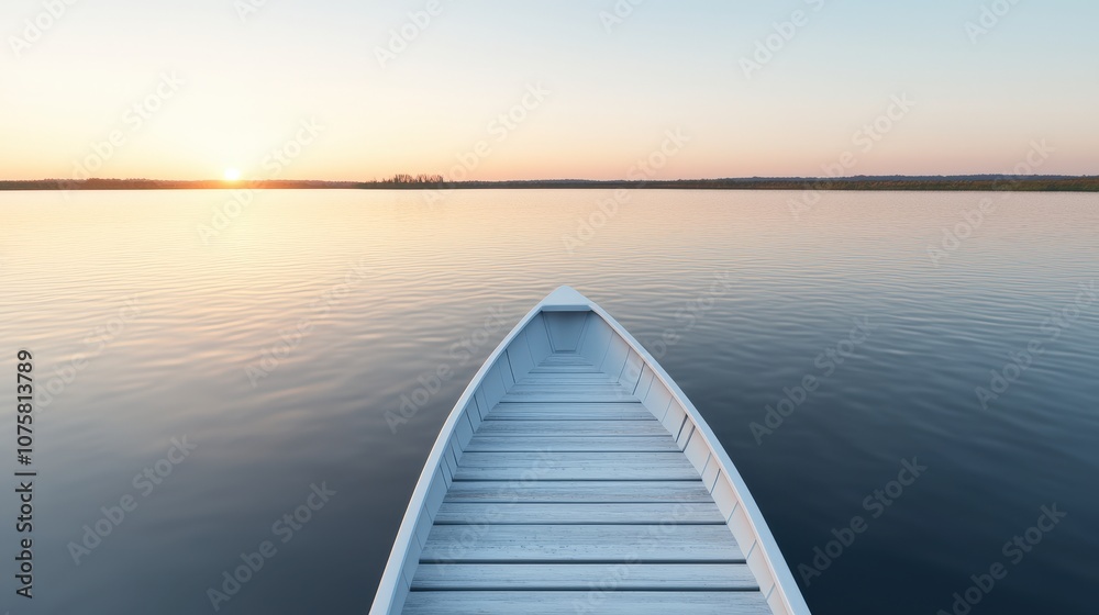 Tranquil Sunset Boat on Calm Water  Peaceful Lake  Rowboat  Wooden Deck   Summer Evening