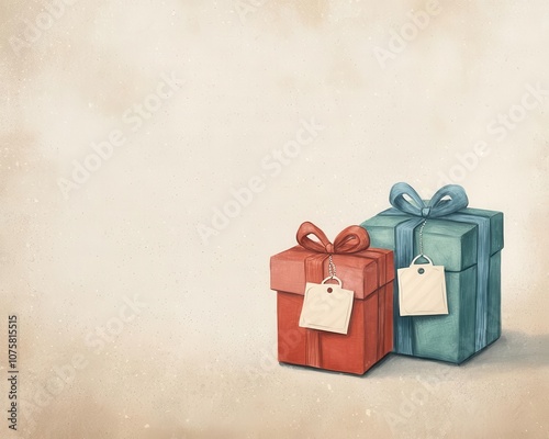 Two beautifully wrapped gift boxes on a vintage background, perfect for celebration and holiday themes.