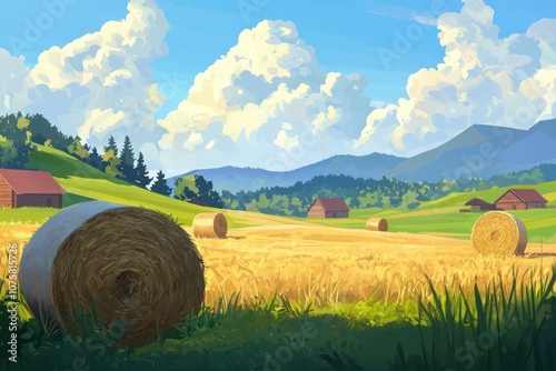 Rural charm depicted in a high-resolution icon of hay bales, perfect for agricultural themes.