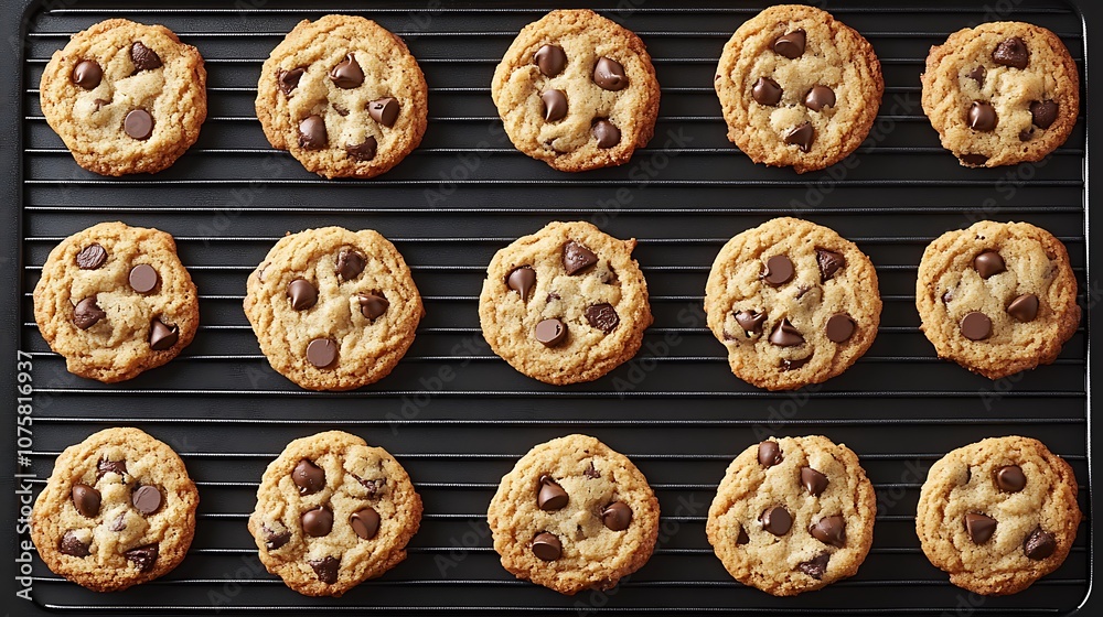 Freshly Baked Chocolate Chip Cookies on a Cooling Rack Freshly Baked Chocolate Chip Cookies on a Cooling Rack