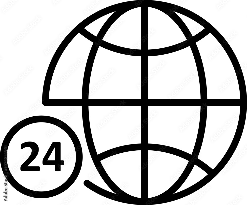 24 hours globe outline icon. world news simple line trendy style illustration for web and app..eps 24 hours globe outline icon. world news simple line trendy style illustration for web and app..eps