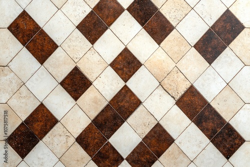 Vintage Brown & White Rhombus Diamond Tile Pattern Texture Background