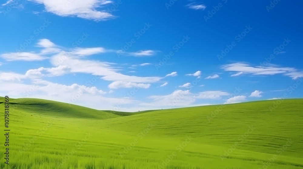 Obraz premium digital technology blue sky grass landscape poster background with generative