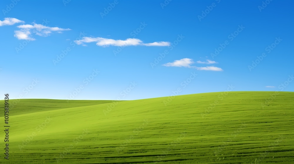 Obraz premium digital technology blue sky grass landscape poster background with generative