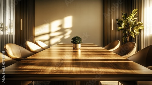 Wallpaper Mural High-resolution photorealistic shot of an empty boardroom featuring a polished wooden table, sleek chairs, and minimalist decor The professional color grading enhances the luxurious feel of the Torontodigital.ca