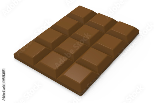 3D Illustration of a chocolate bar, square pieces. Isolated on transparent background