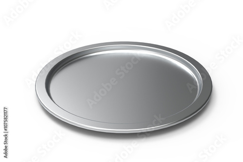 Round silver plate 3D view isolated on transparent background